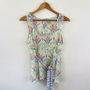 Odille Anthropologie Silk/Cotton Blend Lightweight Pastel Flowered Tie Top 14